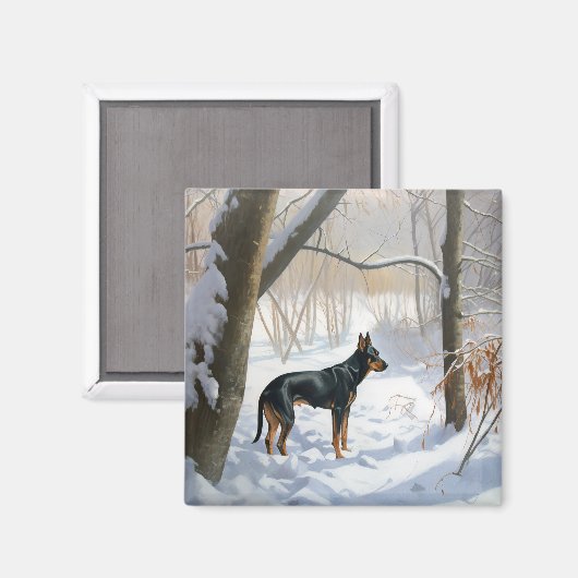 Dobermann Sneeuwt Kerstmis Magneet (Voorkant / Achterkant)