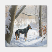 Dobermann Sneeuwt Kerstmis Magneet (Voorkant)