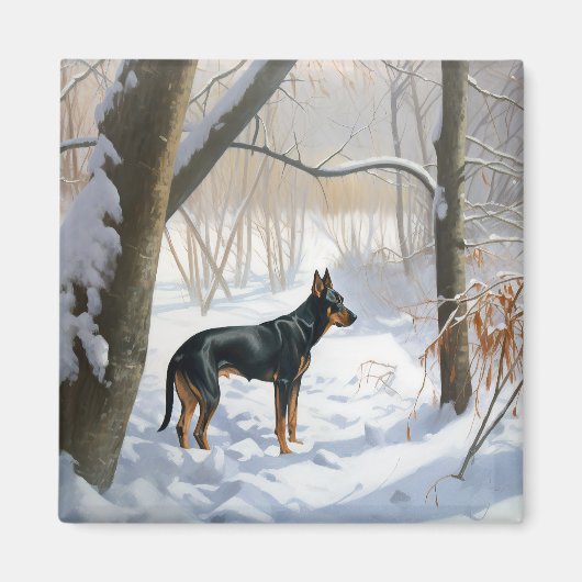Dobermann Sneeuwt Kerstmis Magneet (Voorkant)