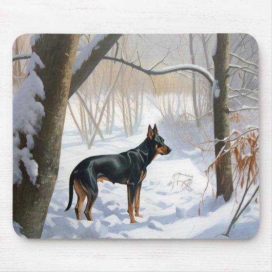 Dobermann Sneeuwt Kerstmis Muismat (Voorkant)