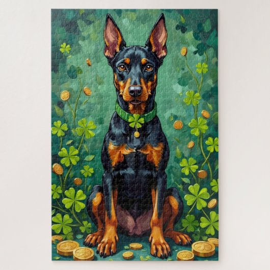 Dobermann St. Patrick's Day Elegante GeluksHond Legpuzzel (Verticaal)