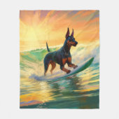 Dobermann Strand Surfing Schilderij Fleece Deken (Voorkant)