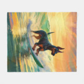 Dobermann Strand Surfing Schilderij Fleece Deken (Voorkant (Horizontaal))