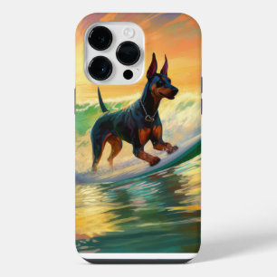 Dobermann Strand Surfing Schilderij iPhone 14 Pro Max Hoesje