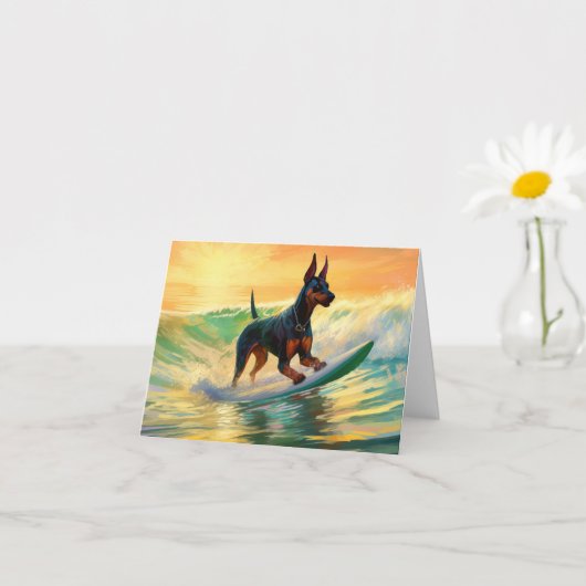 Dobermann Strand Surfing Schilderij Kaart (Kleine Plant)