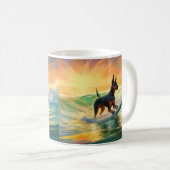Dobermann Strand Surfing Schilderij Koffiemok (Voorkant rechts)