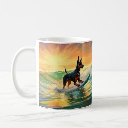 Dobermann Strand Surfing Schilderij Koffiemok (Links)