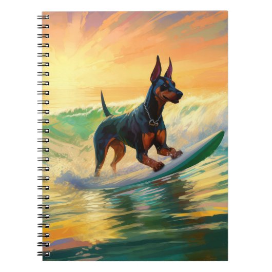 Dobermann Strand Surfing Schilderij Notitieboek (Voorkant)