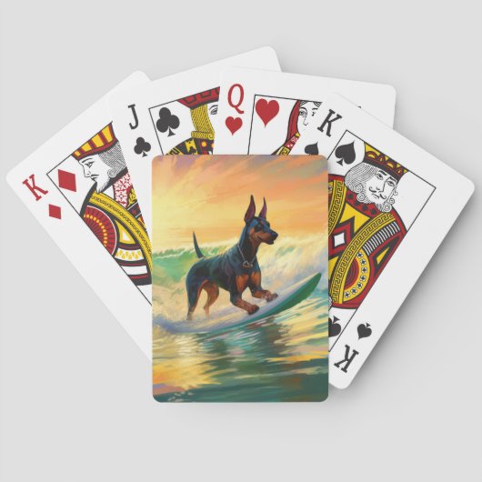 Dobermann Strand Surfing Schilderij Pokerkaarten (Achterkant)