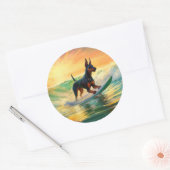 Dobermann Strand Surfing Schilderij Ronde Sticker (Envelop)