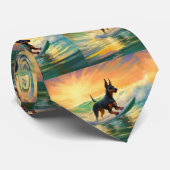 Dobermann Strand Surfing Schilderij Stropdas (Opgerold)
