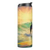 Dobermann Strand Surfing Schilderij Thermosbeker (Gedraaid links)