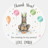 Dobermann Verjaardag Dank u Ronde Sticker (Voorkant)