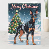 Dobermann Vrolijk Kerstfeest Sneeuw Kaart (Voorkant)