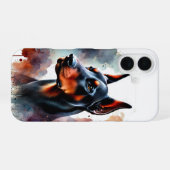 Dobermann watercolor kunst iPhone 16 hoesje (Achterkant horizontaal)
