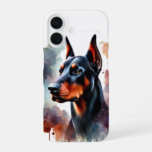 Dobermann watercolor kunst iPhone 16 hoesje (Achterkant)