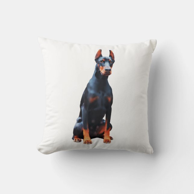 Dobermann Waterverf Kunstschilderij Kussen (Voorkant)