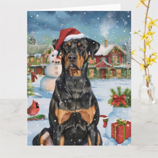 Dobermann Winter Wonderland Kerstvreugde Kaart (Gele Bloem)