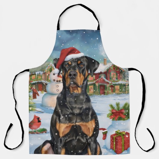 Dobermann Winter Wonderland Kerstvreugde Schort (Voorkant)