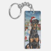 Dobermann Winter Wonderland Kerstvreugde Sleutelhanger (Voorkant Links)