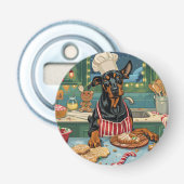 Dobermannkerstbakfestiviteiten Button Flesopener (Voorkant)