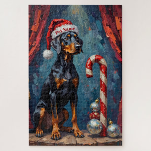 Dobermanns balanceren met Kerstmis een snoepkaneel Legpuzzel