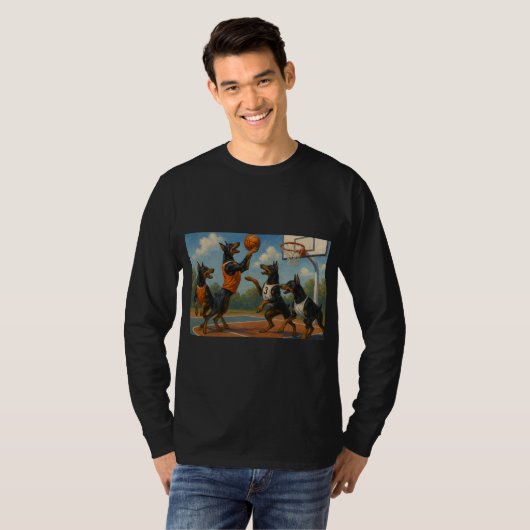 Dobermans playing basketball t-shirt (Voorkant volledig)