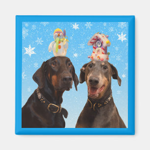 Dobermans winterse kerst grappige vierkante magnee magneet