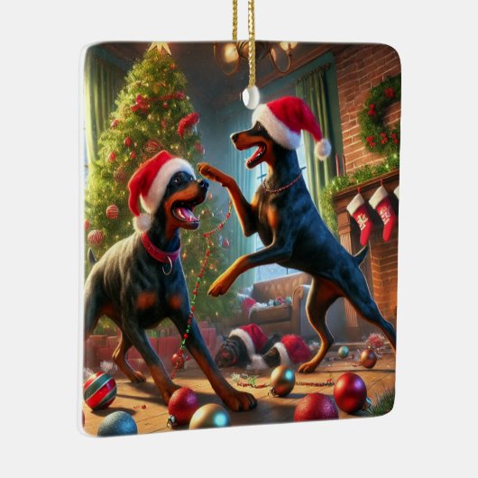 Dobie Christmas fun Keramisch Ornament (Rechts)