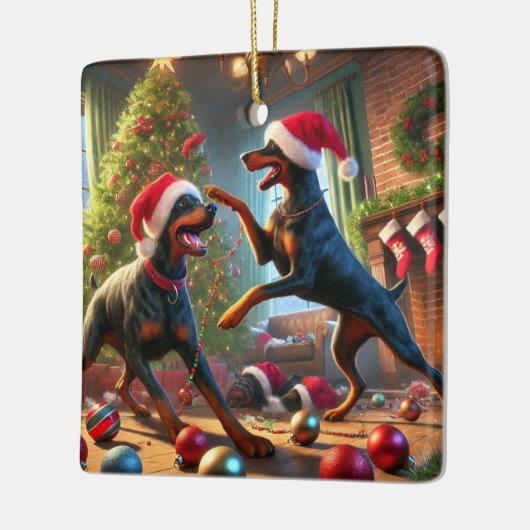 Dobie Christmas fun Keramisch Ornament (Links)