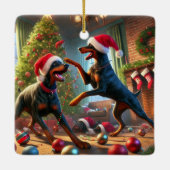 Dobie Christmas fun Keramisch Ornament (Achterkant)