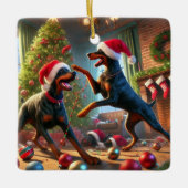 Dobie Christmas fun Keramisch Ornament (Voorkant)