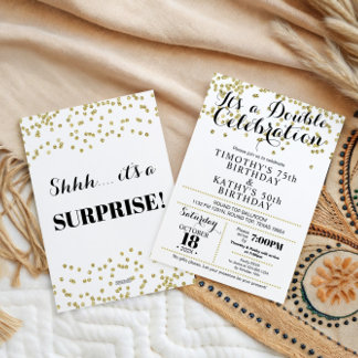 Doble Celebration Confetti Faux Gold Invitation Kaart
