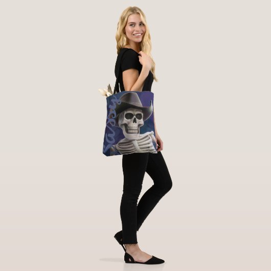 Doc Botten IS Sassy!, Cowboy Skeleton Tote Bag (Op model)