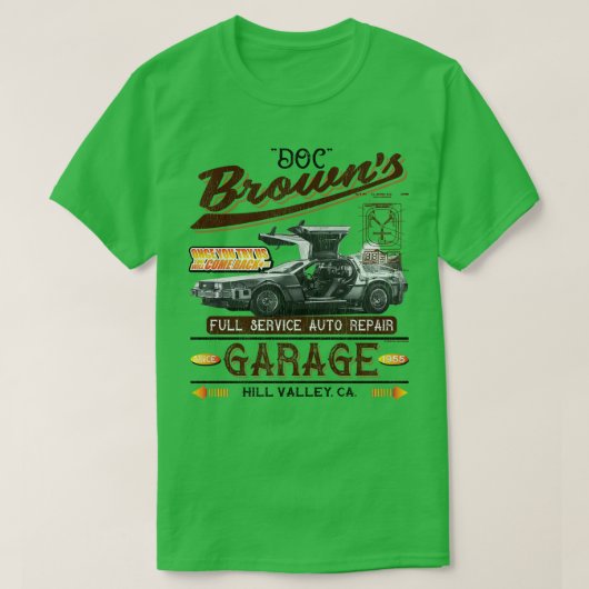 Doc Browns Auto Reparatie Shop versleten LTS T-shirt (Design voorkant)
