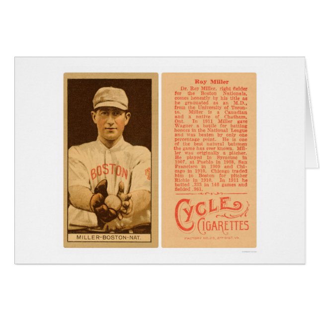 Doc Miller Boston Braves Baseball 1912 (Voorkant Horizontaal)