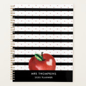Docent Apple Heart Stripes Stippen gepersonaliseer Planner (Voorkant)