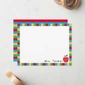 Docent Apple & Kleurrijke Blokken Schattige briefp Notitiekaartje (Voorkant / Achterkant in situ)