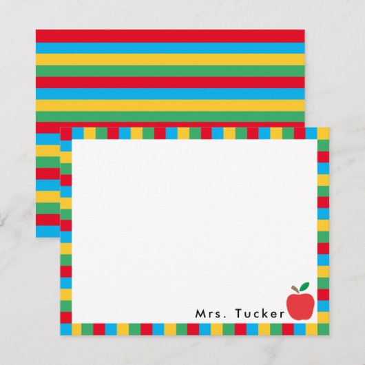 Docent Apple & Kleurrijke Blokken Schattige briefp Notitiekaartje (Voorkant / Achterkant)