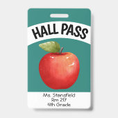 Docent Apple Student Class Bathroom Hall Pass Badge (Voorzijde)