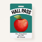 Docent Apple Student Class Bathroom Hall Pass Badge (Voorkant)