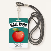 Docent Apple Student Class Bathroom Hall Pass Badge (Voorkant met draagriem)