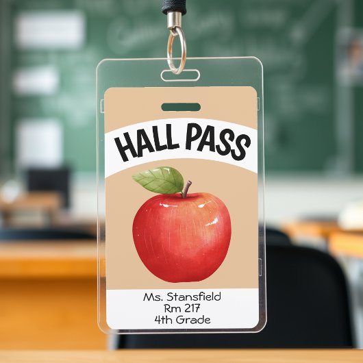 Docent Apple Student Class Bathroom Hall Pass Badge