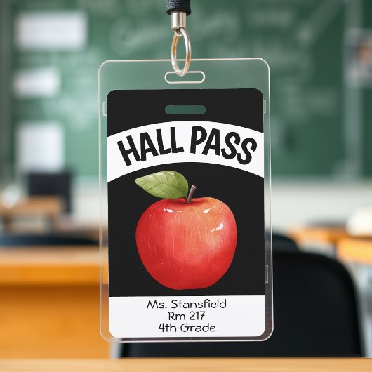 Docent Apple Student Class Bathroom Hall Pass Badge