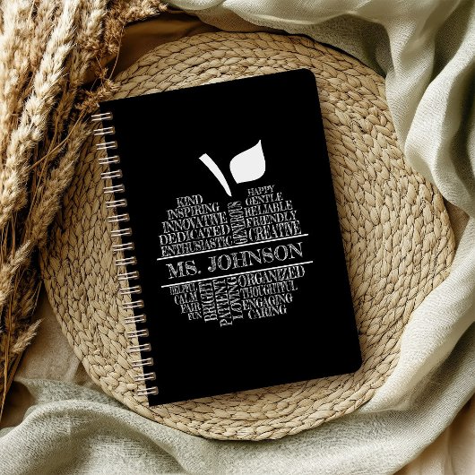 Docent Apple Typografie Zwart-wit Notitieboek