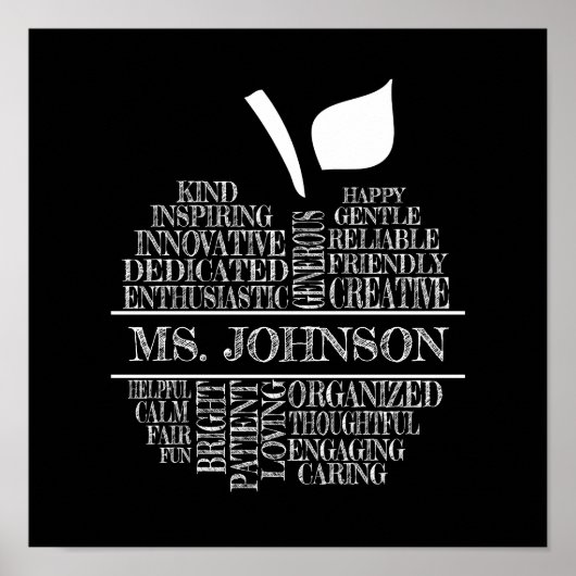 Docent Apple Typografie Zwart-wit Poster (Voorkant)