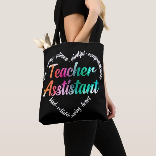 Docent Assistent Hart Word Cloud Waterverf Tote Bag (Dichtbij)