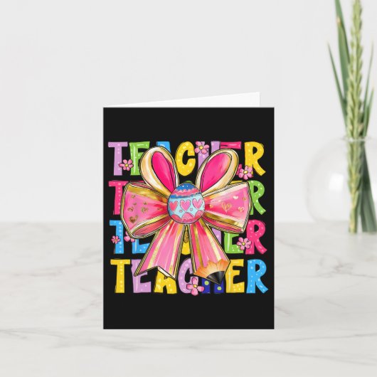 Docent Bunny Coquette Bow Pencil Bunny Paasdag Kaart (Voorkant)