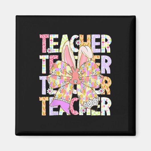 Docent Bunny Coquette Bow Pencil Bunny Paasdag Magneet (Voorkant)