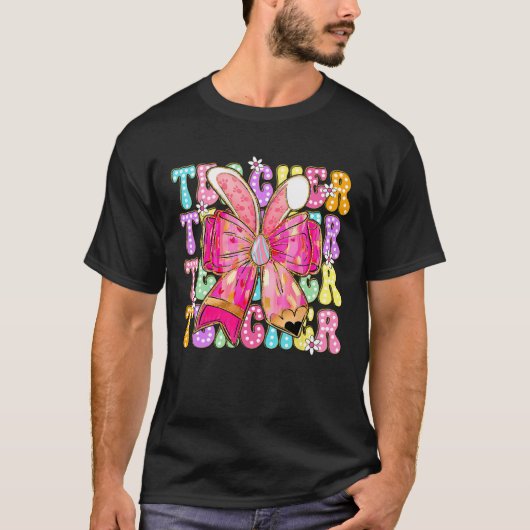 Docent Bunny Coquette Bow Pencil Bunny Paasdag T-shirt (Voorkant)